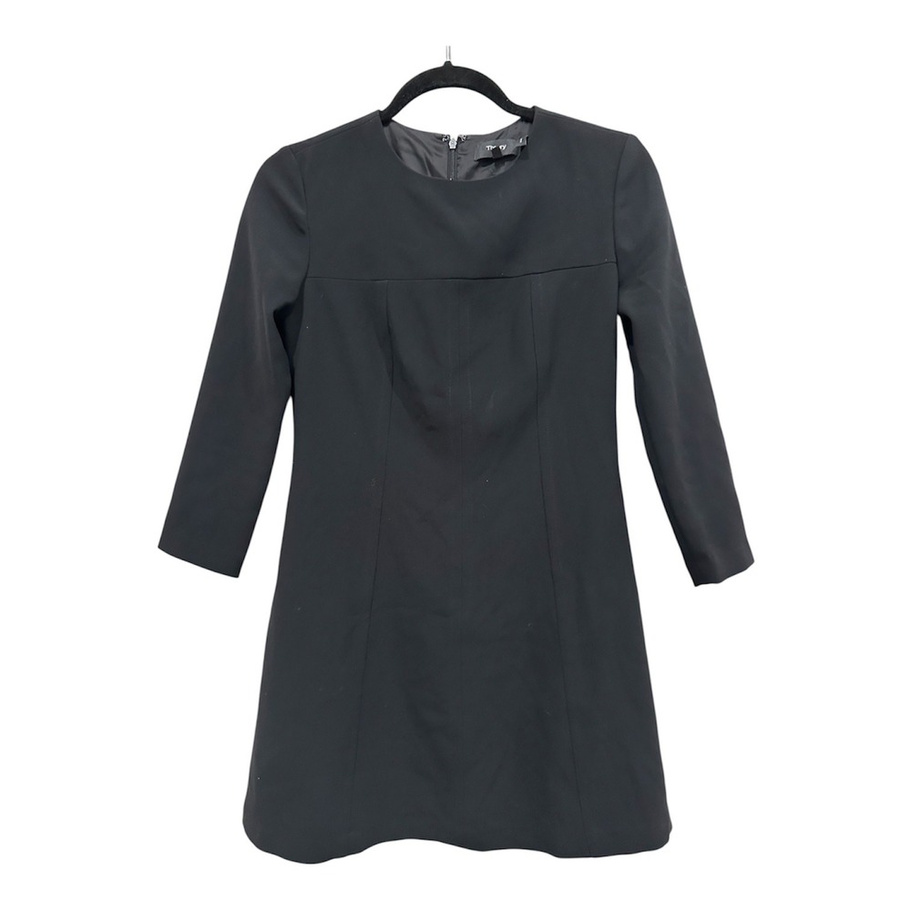 Theory Front Yoke Dress LS Modern Crepe Black A-Line Mini Dress 0 1099601R